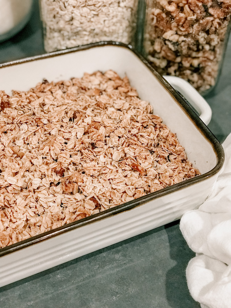 baked blueberry oat crisp on countertop